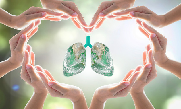 Image representing hands protecting lungs from asthma