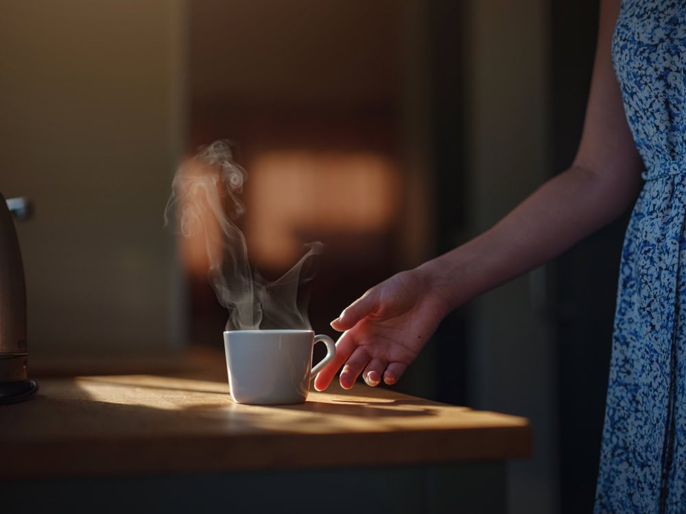 Woman,Is,Drinking,Coffee,,,Morning,Routine.,Tiny,House.,First