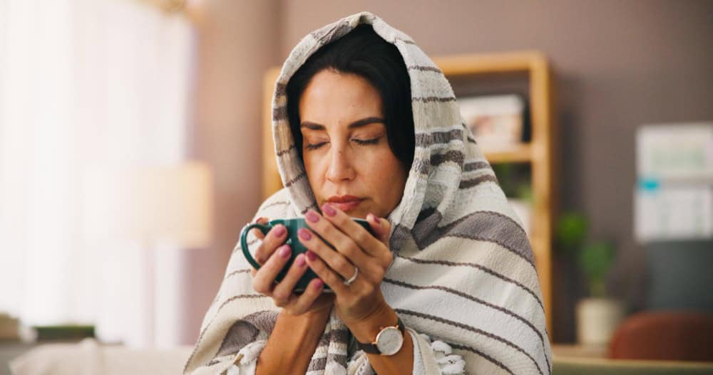 foods for cold and cough, sipping tea, winter 