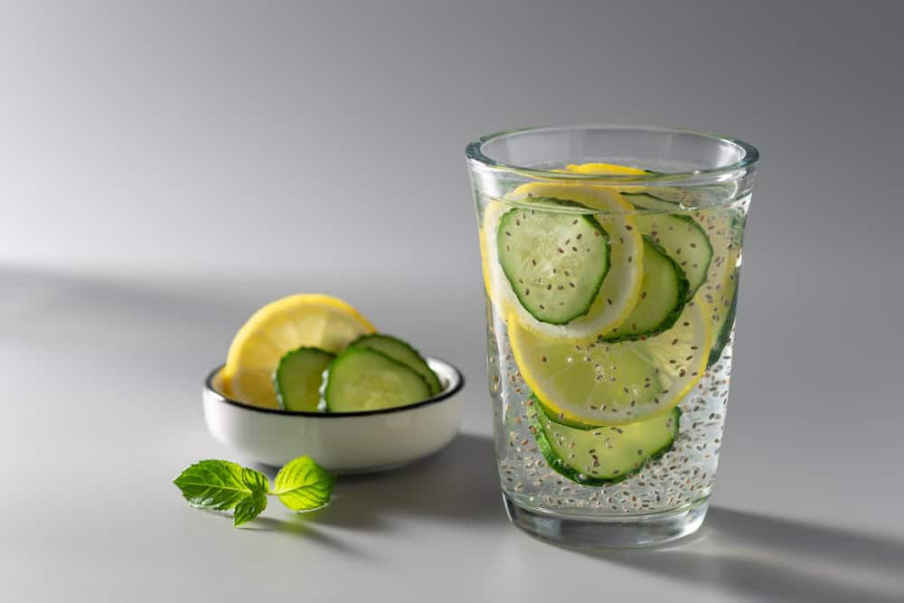 Chia,Infused,Detox,Water,With,Cucumber,And,Lemon,In,Glass.