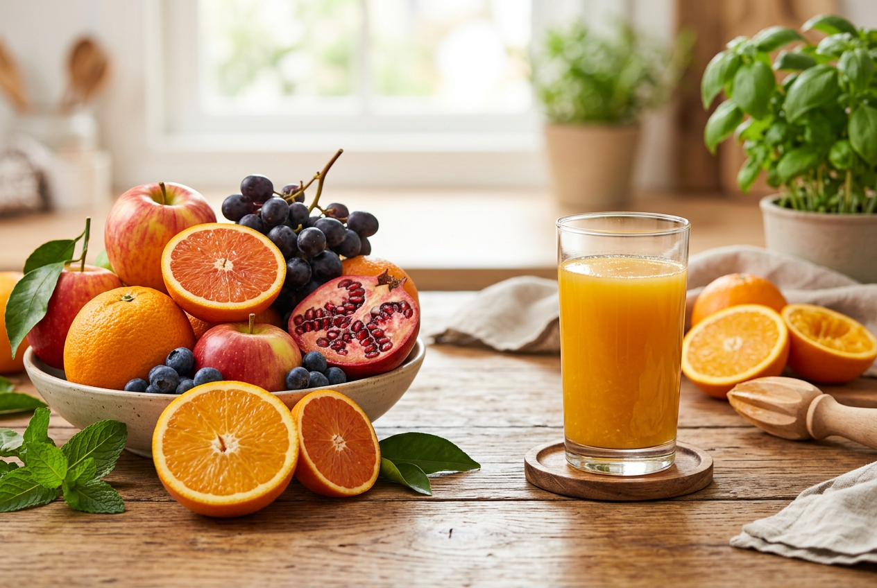 fresh fruit, juice